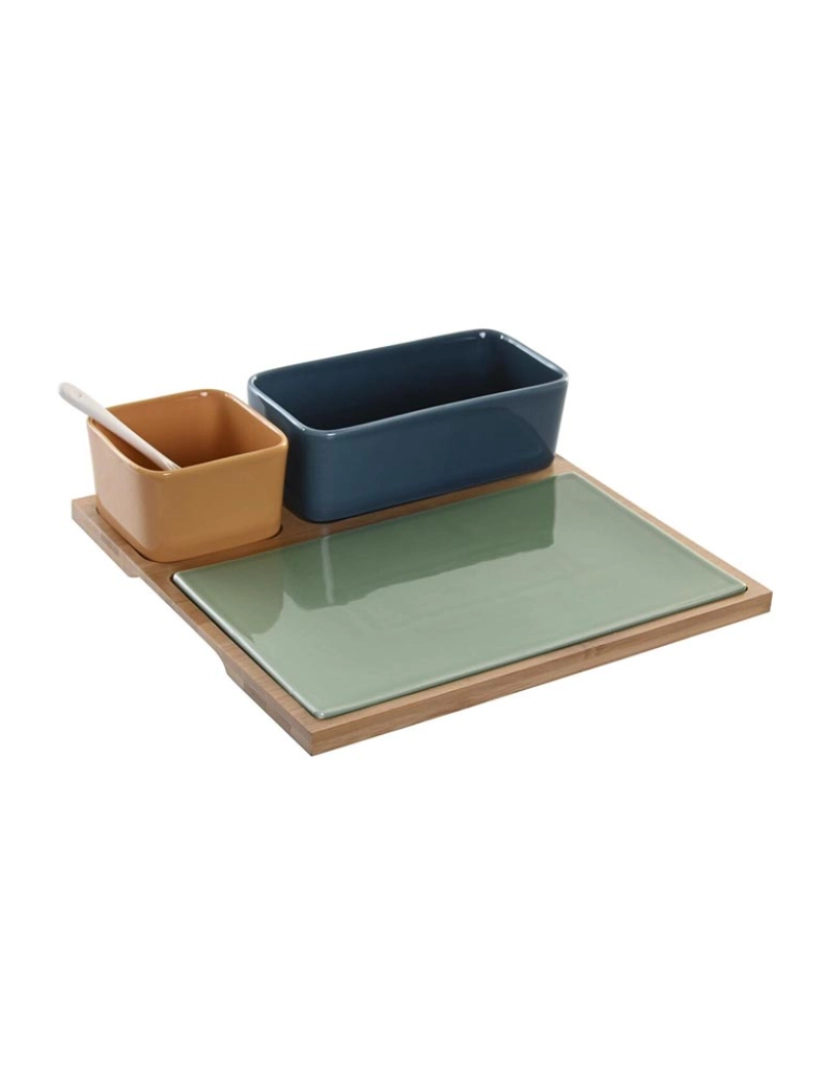 DKD Home - Conjunto Aperitivos DKD Home Decor Porcelana Multicolor Bambu 5 Peças (27 x 26 x 8 cm)