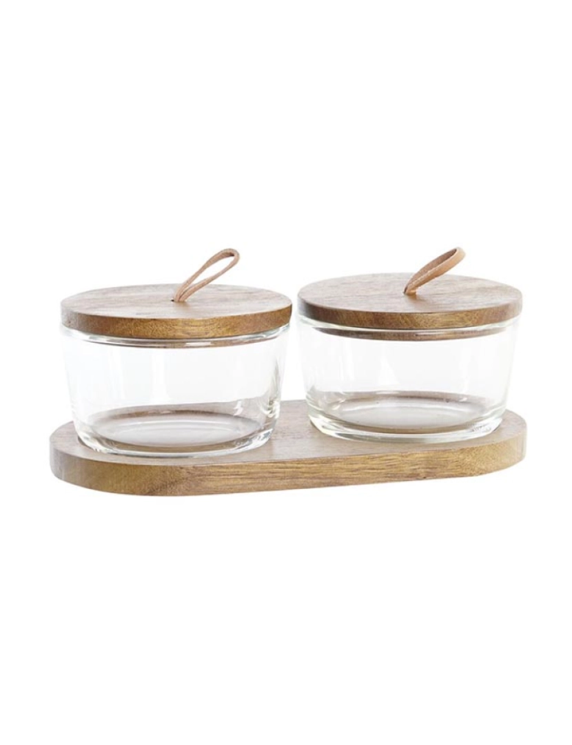 DKD Home - Conjunto de 2 Potes DKD Home Decor 20,5 x 10,5 x 7 cm Cristal Castanho Transparente Acácia 240 ml
