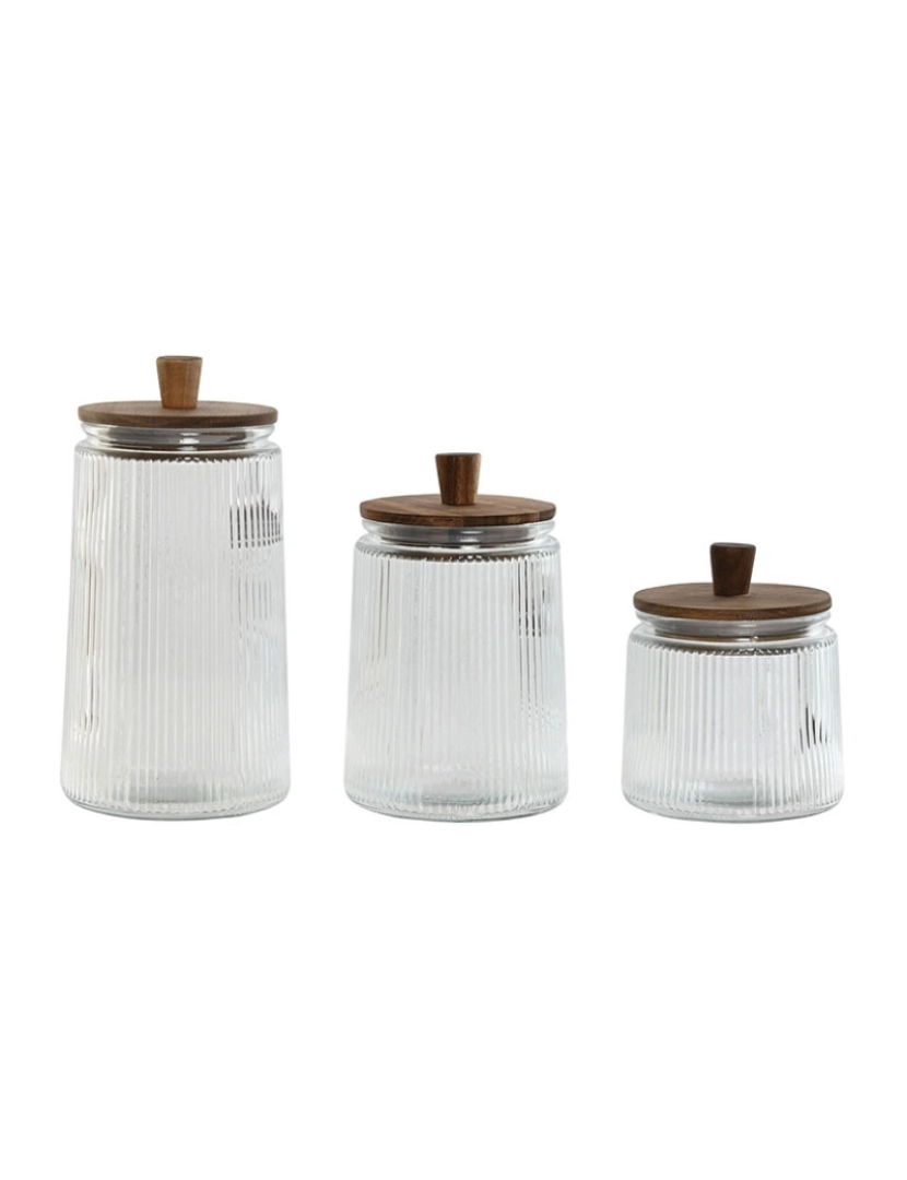 Esprit - Conjunto de 3 Potes Home ESPRIT Transparente Cristal Acácia 1,8 L 3 Peças