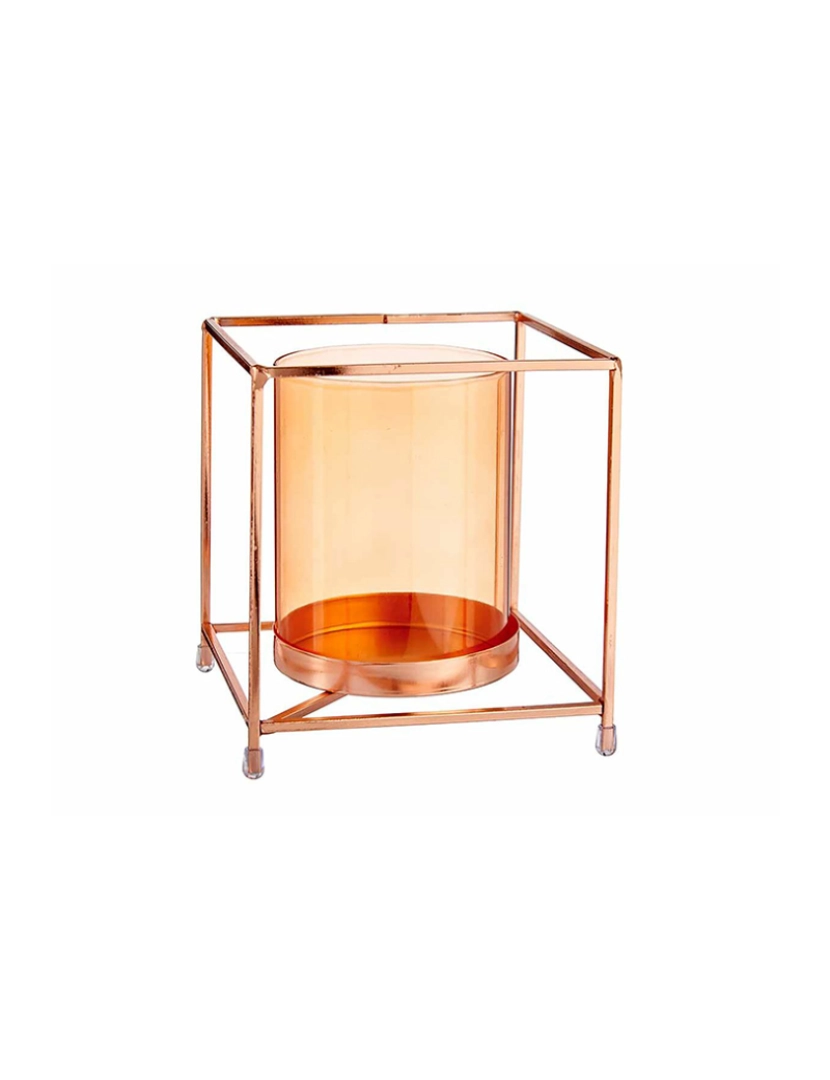 BB - Castiçais Quadrado Cobre Âmbar 14 x 15,5 x 14 cm Dourado Metal Vidro