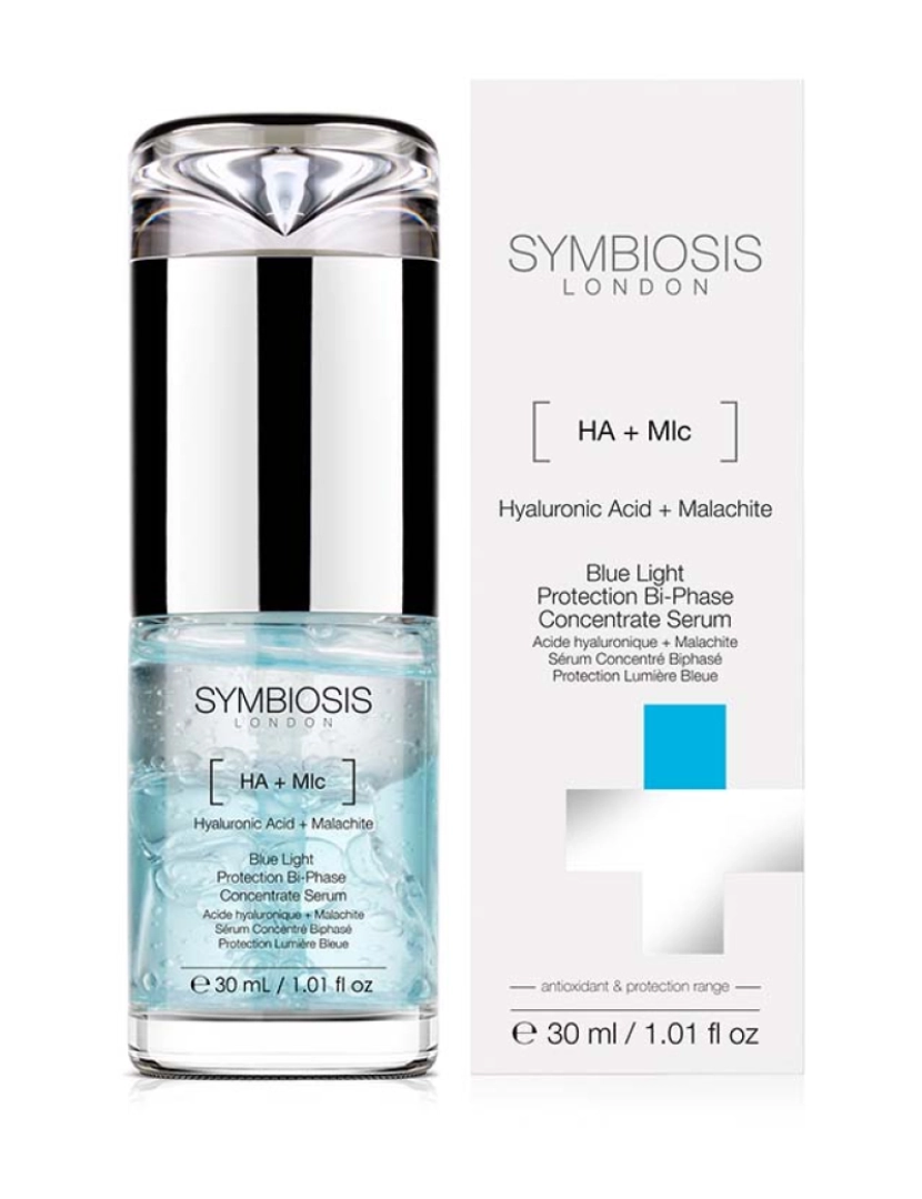 Symbiosis London - Ácido hialurônico + malaquita Sérum concentrado bifásico de proteção contra luz azul