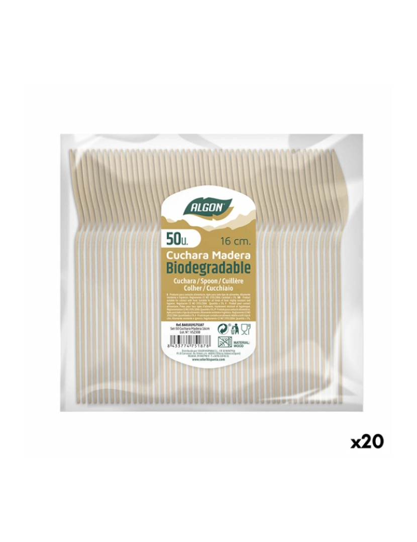 Algon - Conjunto de Colheres Algon Madeira 20 Unidades 16 x 3 x 1 cm