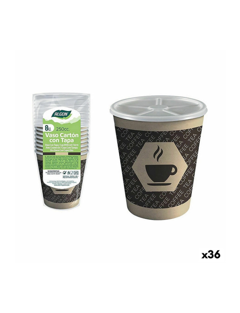 Algon - Conjunto de Copos Algon Cartão Café 8 Peças 250 ml (36 Unidades)