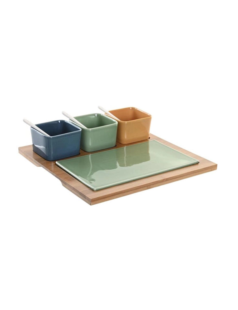 DKD Home - Conjunto para Aperitivos DKD Home Decor Porcelana Multicolor Bambu 8 Peças (30 x 30 x 6 cm)