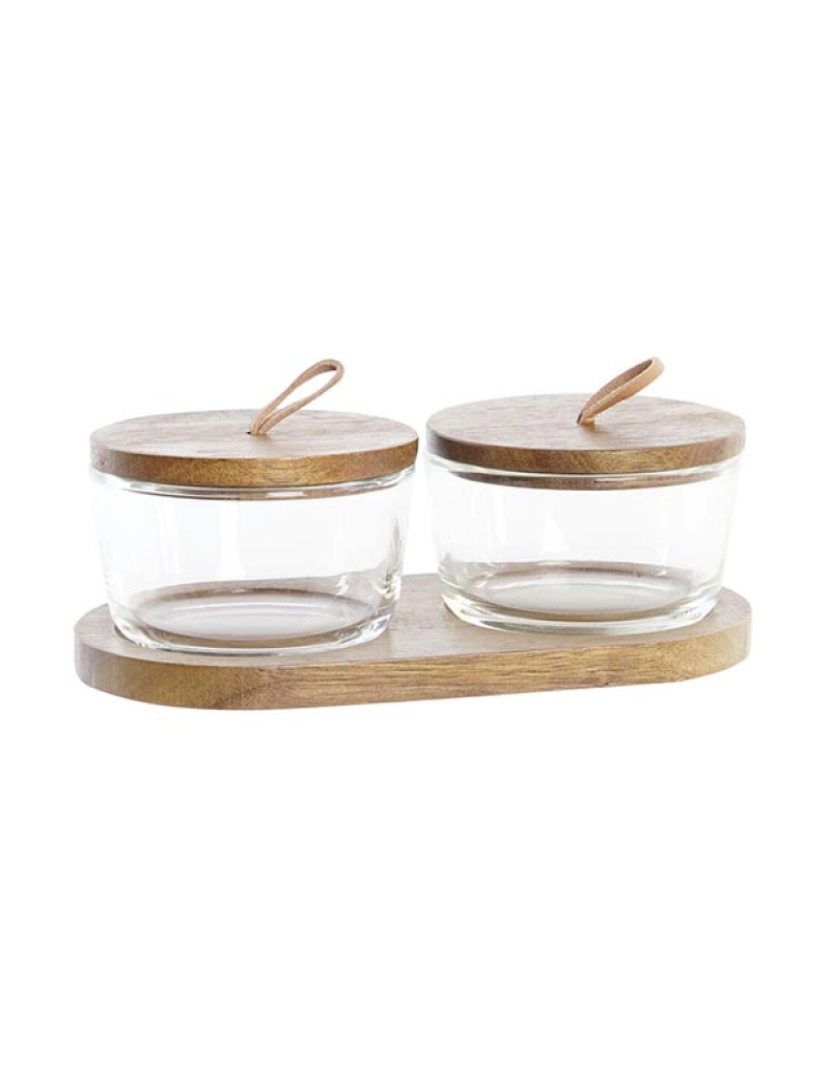 DKD Home - Conjunto de 2 Potes DKD Home Decor 20,5 x 10,5 x 7 cm Cristal Castanho Transparente Acácia 240 ml