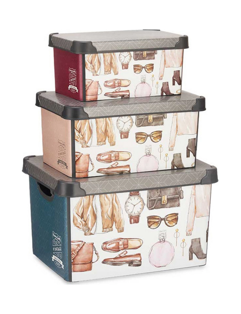 Kipit - Conjunto de Caixas de Organização Empilháveis Kipit Vintage Plástico Vintage