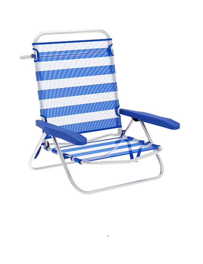 Marbueno - Cadeira Dobrável 5 Posições Alumínio Listras Azul e Branco Praia e Piscina 63X76X78 cm 10314