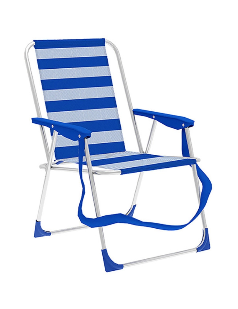 Marbueno - Cadeira Dobrável Alumínio Listras Azul e Branco Praia e Piscina 53X56X78 cm 10312