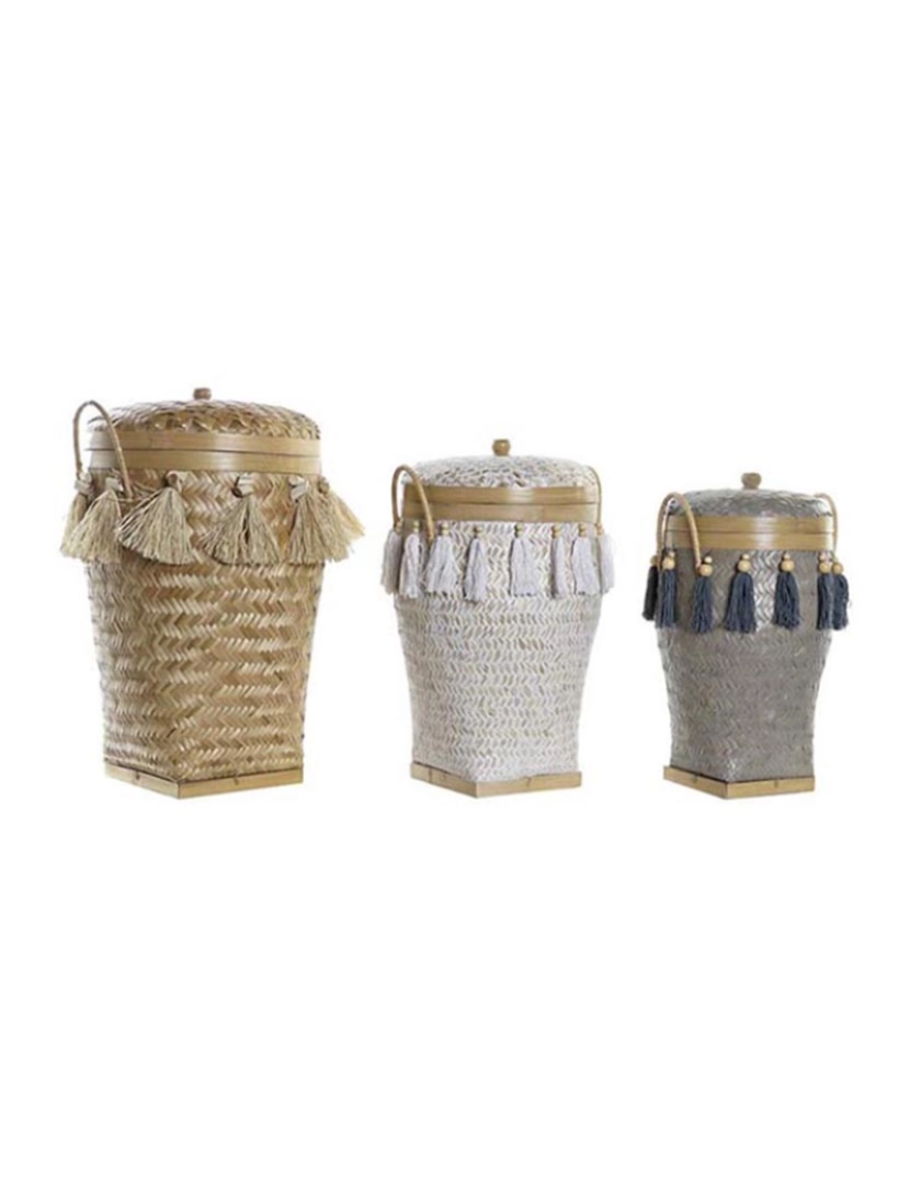 It - Conjunto de 3 Cesta de Bambu 39X39X55 Franjas Naturais