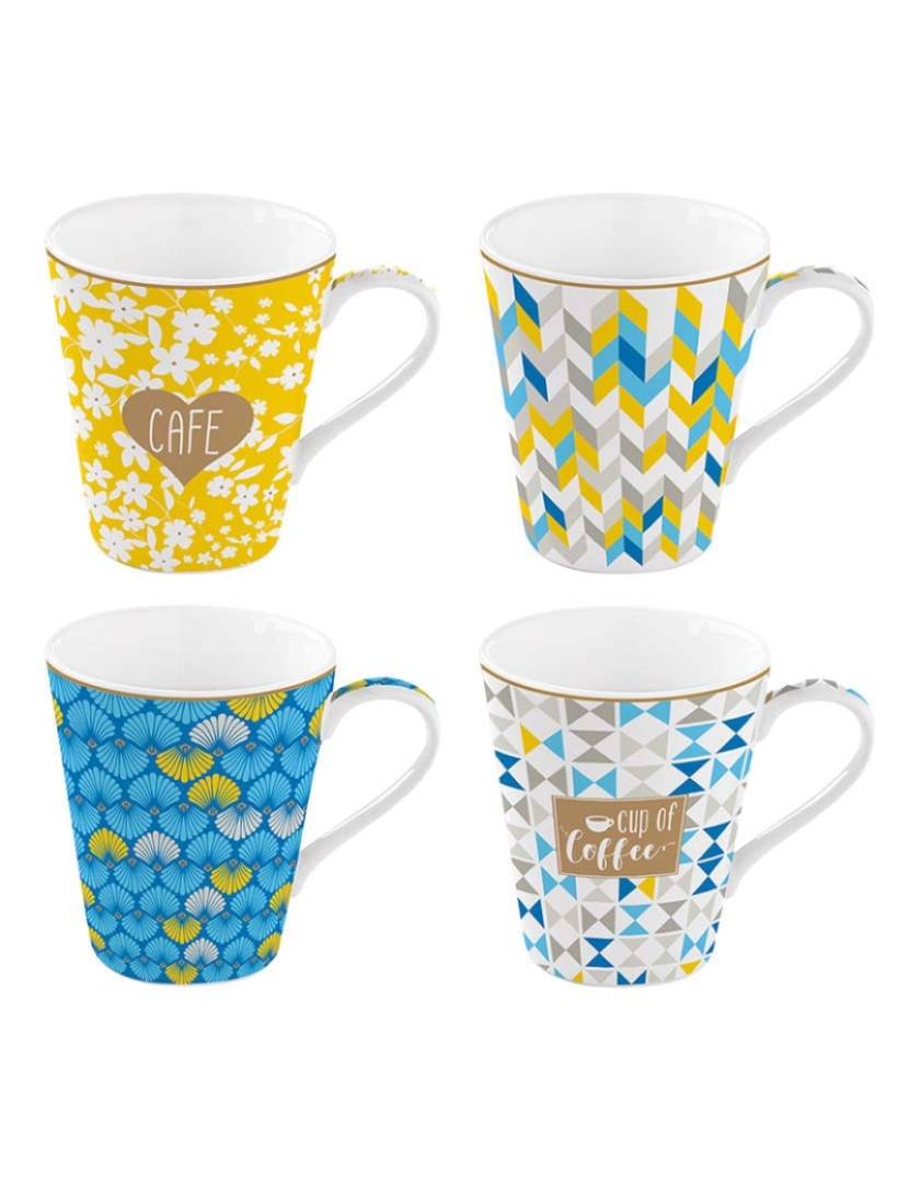 EasyLife - Conjunto 4 Canecas Porcelana 300 Ml Caixa Presente Coffee Mania Chávena Café