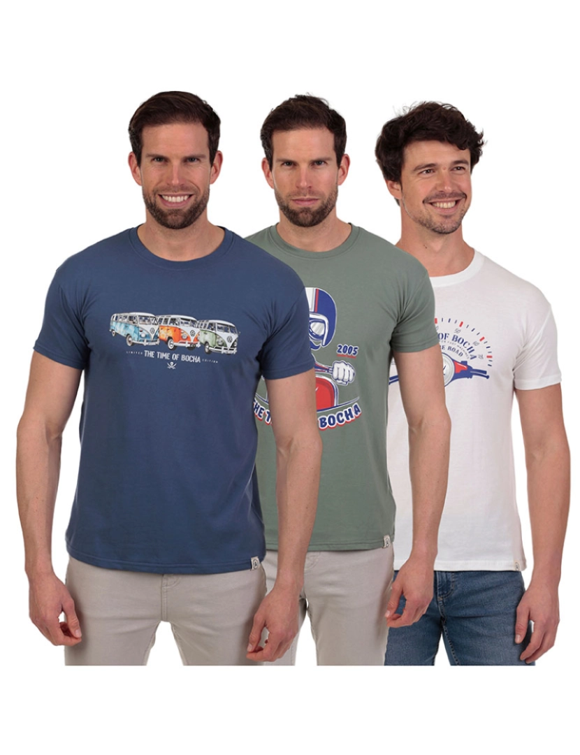 Time of Bocha - Pack de 3 T-Shirts Homem Azul-Verde-Branco