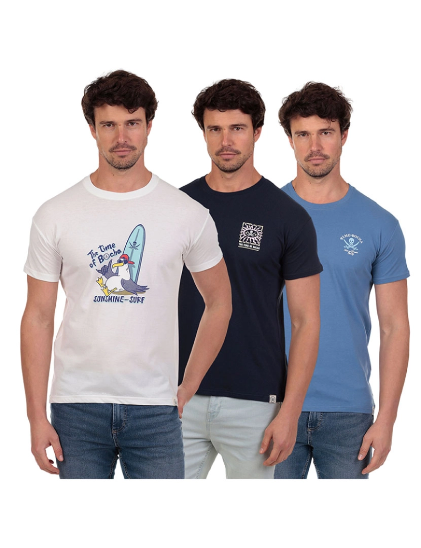 Time of Bocha - Pack de 3 T-Shirts Homem Branco-Azul-Azul
