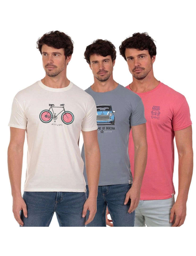 Time of Bocha - Pack de 3 T-Shirts Homem Branco-Azul-Coral