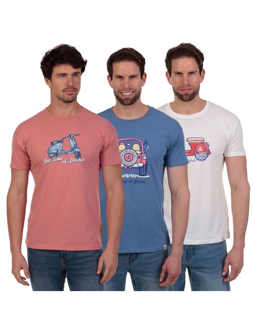 Time of Bocha - Pack de 3 T-Shirts Homem Rosa-Azul-Branco