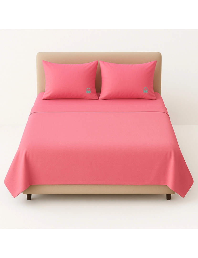 Benetton - Conjunto de lençóis de casal com 4 peças: lençol de cima (240x280cm com bainha simples de 5cm) + lençol com elástico (160x200+40cm aba) + 2 fronhas (50x85cm) 100% algodão