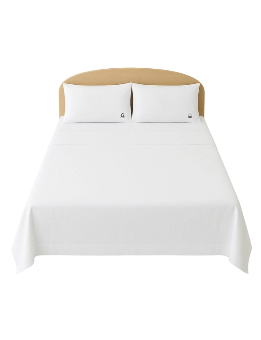 Benetton - Conjunto de lençóis de casal com 4 peças: lençol de cima (240x280cm com bainha simples de 5cm) + lençol com elástico (160x200+40cm aba) + 2 fronhas (50x85cm) 100% algodão